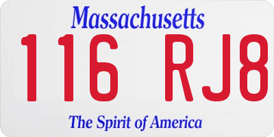 MA license plate 116RJ8