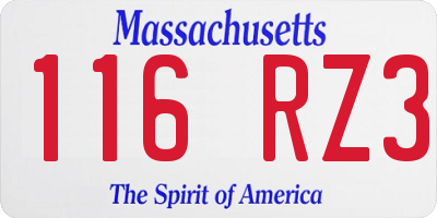MA license plate 116RZ3