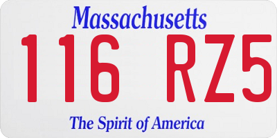 MA license plate 116RZ5
