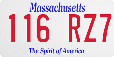 MA license plate 116RZ7