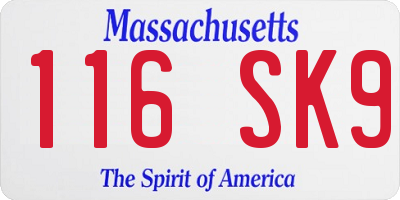 MA license plate 116SK9