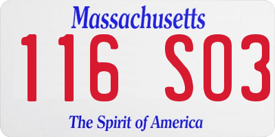MA license plate 116SO3