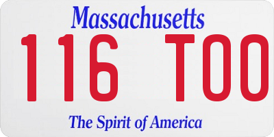 MA license plate 116TO0