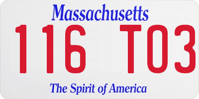 MA license plate 116TO3