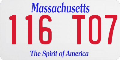 MA license plate 116TO7