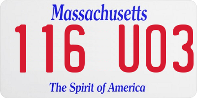 MA license plate 116UO3
