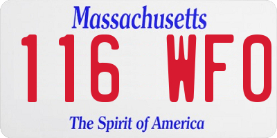 MA license plate 116WF0