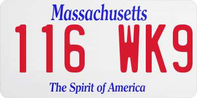 MA license plate 116WK9