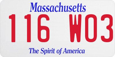 MA license plate 116WO3