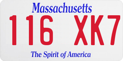 MA license plate 116XK7