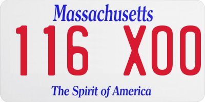 MA license plate 116XO0