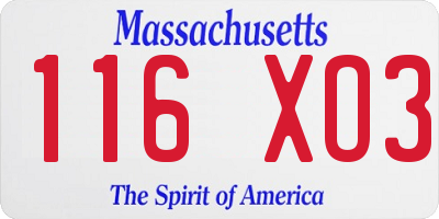 MA license plate 116XO3