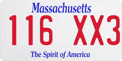 MA license plate 116XX3