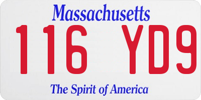 MA license plate 116YD9