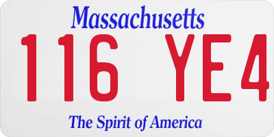 MA license plate 116YE4
