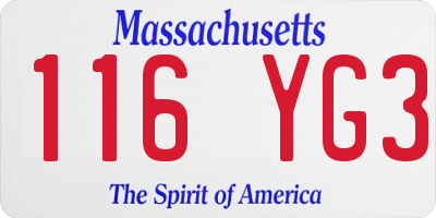 MA license plate 116YG3