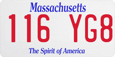 MA license plate 116YG8