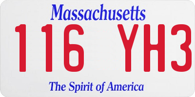 MA license plate 116YH3