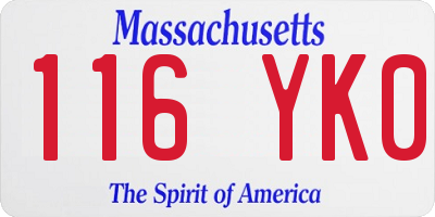 MA license plate 116YK0