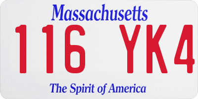 MA license plate 116YK4