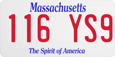 MA license plate 116YS9