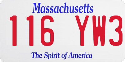 MA license plate 116YW3