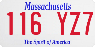 MA license plate 116YZ7