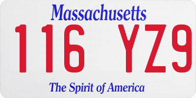 MA license plate 116YZ9