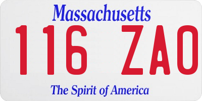 MA license plate 116ZA0