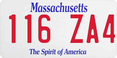 MA license plate 116ZA4