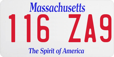 MA license plate 116ZA9