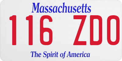 MA license plate 116ZD0