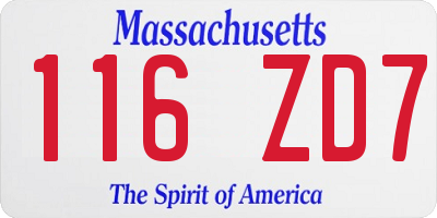 MA license plate 116ZD7
