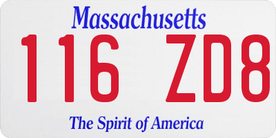 MA license plate 116ZD8