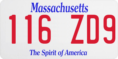 MA license plate 116ZD9