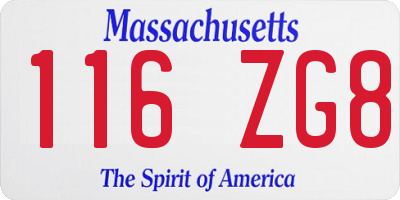 MA license plate 116ZG8