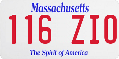 MA license plate 116ZI0