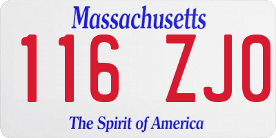 MA license plate 116ZJ0