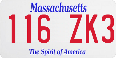 MA license plate 116ZK3