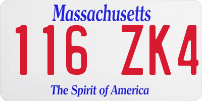 MA license plate 116ZK4