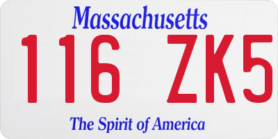 MA license plate 116ZK5