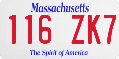 MA license plate 116ZK7