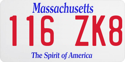 MA license plate 116ZK8