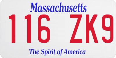 MA license plate 116ZK9