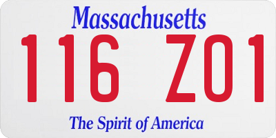 MA license plate 116ZO1