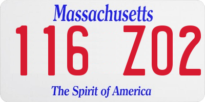 MA license plate 116ZO2