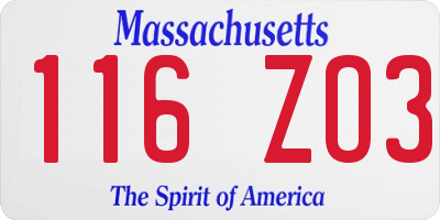 MA license plate 116ZO3