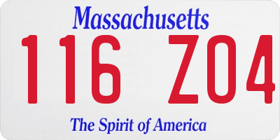 MA license plate 116ZO4