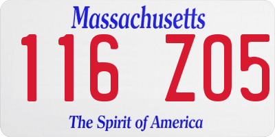 MA license plate 116ZO5