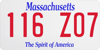 MA license plate 116ZO7